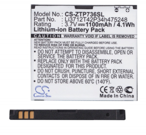 Cameron Sino Li-Ion akku (3.7V/1100mAh, Orange Li3712T42P3h475248 kompatibilis) FEKETE ZTE Atlas 3.5W / Blade II (CS-ZTP736SL)