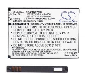 Cameron Sino akku 1400mAh LI-ION (Li3716T42P3h594650 kompatibilis) ZTE Kis III (V790) / Blade III / Grand X IN (CS-ZTN970SL)