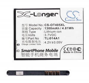 Cameron Sino akku 1300mAh LI-ION (CAB60B0000C1/TLI014A1/TLI014A2 kompatibilis) Alcatel OT-2008G / Pixi 3 4.5 (OT-4027D) / Pixi 3 4 (OT-4013) (CS-OT405