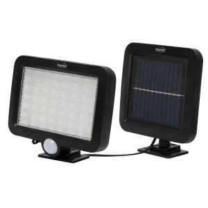 Home napelemes LED reflektor, 250 lm, PIR mozg&aacute;s&eacute;rz&eacute;kelő, 120&deg; 5m, 56 db hidegfeh&eacute;r SMD LED, energiatakar&eacute;kos, műanyag, IP44 (FLP250SOLAR)