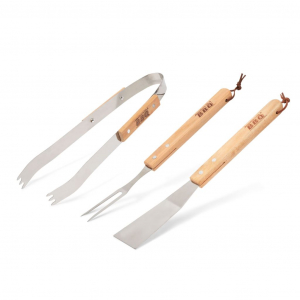 BBQ grillező eszköz szett (csipesz, húsvilla, lapát) fa nyéllel (56304)