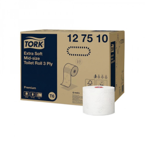 Tork Premium Mid-size T6 3 rétegű toalettpapír 27 tekercs/karton fehér (127510)