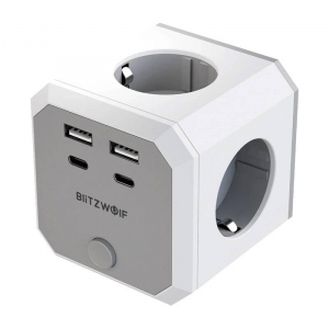 BlitzWolf BW-EC2 4x AC  2x USB-A  2x USB-C elosztó fehér-szürke