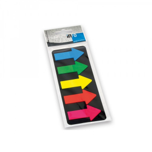 Info Notes Jelölőcímke 25x45mm, 5x25lap, műanyag nyíl  kék zöld sárga narancssárga rózsaszín (2683-09)
