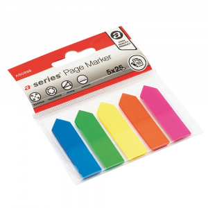 A-series Jelölőcímke 12x44mm, 5x25lap, nyíl, műanyag  kék, zöld, sárga, pink, narancssárga (AS0898)