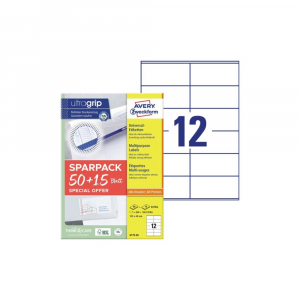 Avery Etikett c&iacute;mke, 105x48mm, univerz&aacute;lis, 65 lap, 12 c&iacute;mke/lap , feh&eacute;r (6175-65)