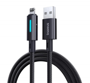Baseus adatk&aacute;bel (USB - lightning, 2.4A, PD gyorst&ouml;ltő, 100cm, cipőfűző, t&ouml;r&eacute;sg&aacute;tl&oacute;, LED kijelző) FEKETE Apple iPod touch 5 / iPhone 5S / IPAD mini 2