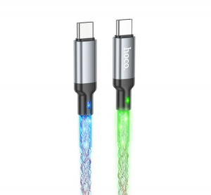 Hoco U112 adatk&aacute;bel (Type-C - Type-C, 60W, gyorst&ouml;ltő, 100cm, LED f&eacute;ny) FEKETE (U112_C_C_B)