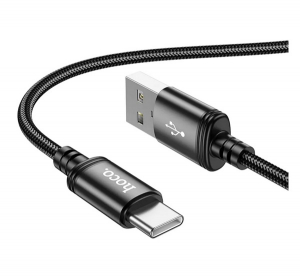 Hoco X89 adatk&aacute;bel (USB - Type-C, 3A, gyorst&ouml;ltő, 100cm, cipőfűző) FEKETE (X89_USB_C_B)