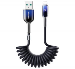 JOYROOM CRYSTAL-CLEAR adatk&aacute;bel (USB - lightning, 3A, gyorst&ouml;ltő, 150cm, spir&aacute;lk&aacute;bel) FEKETE Apple iPhone XR 6.1 / iPhone 13 / iPhone 14 Pro Max (S-A4