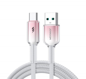 JOYROOM CRYSTAL-CLEAR adatk&aacute;bel (USB - Type-C, 3A, gyorst&ouml;ltő, 120cm, cipőfűző) FEH&Eacute;R (S-A42_U_C_W)