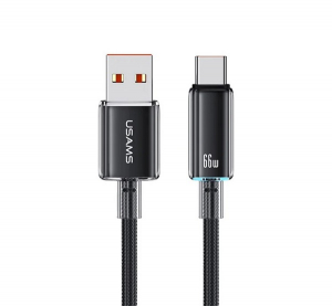 Usams CLOUD SERIES adatk&aacute;bel (USB - Type-C, 6A, gyorst&ouml;ltő, 120cm) FEKETE (SJ658USB01)