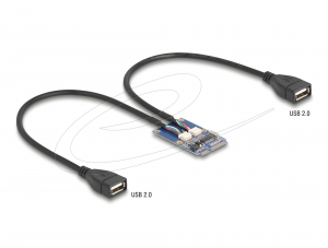 Delock Mini PCIe adapter teljes m&eacute;ret - 2 x USB 2.0 A-t&iacute;pus anya 30 cm (64346)