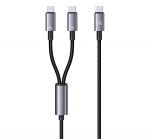 Usams SUFENG adatk&aacute;bel 2in1 (Type-C - 2 Type-C, 72W, PD gyorst&ouml;ltő, 120cm, cipőfűző, LED kijelző) FEKETE (SJ740USB101)