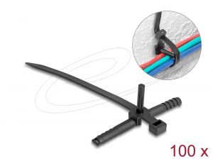 Delock K&aacute;belk&ouml;tegelő tiplivel Hx 150 x Sz 7,0 mm fekete 100 db. (18914)