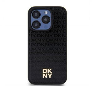 DKNY PU Leather Repeat Pattern Stack Logo iPhone 15 Pro Max Magsafe h&aacute;tlap tok, fekete (DKHMP15XPSHRPSK)