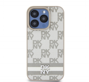 DKNY PU Leather Checkered Pattern and Stripe iPhone 14 Pro Max h&aacute;tlap tok, b&eacute;zs (DKHCP14XPCPTSSE)