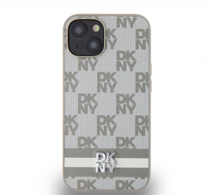 DKNY PU Leather Checkered Pattern and Stripe Apple iPhone 14 h&aacute;tlap tok, b&eacute;zs (DKHCP14SPCPTSSE)