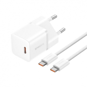 Baseus GaN5 Mini USB-C h&aacute;l&oacute;zati t&ouml;ltő 20W + 1m k&aacute;bel feh&eacute;r (P10110900213-01)