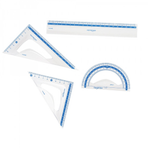 Keyroad Vonalzókészlet, 20 cm, vonalzó, szögmérő, 45° és 60° háromszög vonalzók 4 db/bliszter  (KR971247)