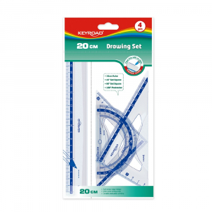 Keyroad Vonalzókészlet, 20 cm, vonalzó, szögmérő, 45° és 60° háromszög vonalzók 4 db/bliszter  (KR971247)