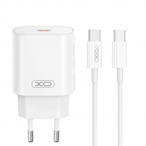 XO CE25 Fehér Hálózati Töltő szett PD25W 1*USB-C + USB-C / Lightning kábellel