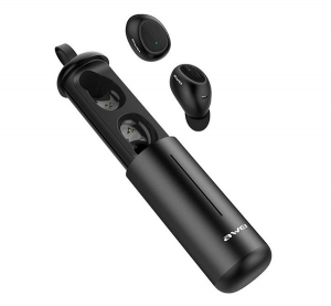 Awei T55 bluetooth f&uuml;lhallgat&oacute; SZTEREO (v5.0, TWS, mikrofon, v&iacute;z&aacute;ll&oacute;, zajszűrő, extra mini + t&ouml;ltőtok) FEKETE (T55_B)