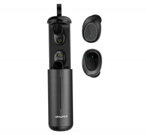 Awei T55 bluetooth f&uuml;lhallgat&oacute; SZTEREO (v5.0, TWS, mikrofon, v&iacute;z&aacute;ll&oacute;, zajszűrő, extra mini + t&ouml;ltőtok) FEKETE (T55_B)