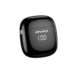Awei bluetooth fülhallgató SZTEREO (v5.0, TWS, aktív zajszűrő, vízálló, LED kijelző + töltőtok) FEKETE (T28P)