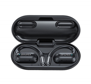 Awei OWS T93 bluetooth f&uuml;lhallgat&oacute; SZTEREO (v5.4, TWS, f&uuml;lre akaszthat&oacute;, mikrofon, IPX6 + t&ouml;ltőtok) FEKETE (T93_B)