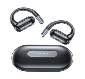 Awei OWS T93 bluetooth f&uuml;lhallgat&oacute; SZTEREO (v5.4, TWS, f&uuml;lre akaszthat&oacute;, mikrofon, IPX6 + t&ouml;ltőtok) FEKETE (T93_B)