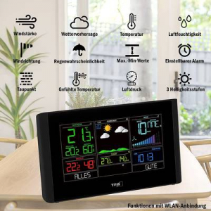 TFA Dostmann VIEW BREEZE  WLAN időj&aacute;r&aacute;sjelző &aacute;llom&aacute;s Előrejelz&eacute;s WiFi-vel 7 nap &Eacute;rz&eacute;kelők sz&aacute;ma (max.) 50 (35.8001.01)