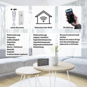 TFA Dostmann VIEW BREEZE  WLAN időj&aacute;r&aacute;sjelző &aacute;llom&aacute;s Előrejelz&eacute;s WiFi-vel 7 nap &Eacute;rz&eacute;kelők sz&aacute;ma (max.) 50 (35.8001.01)