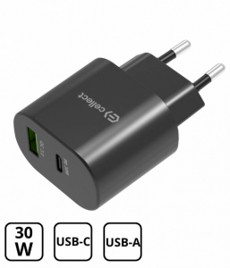 Cellect h&aacute;l&oacute;zati t&ouml;ltő adapter PD30W/QC3.0 18W fekete (MTCB-PD30WNE-BK)