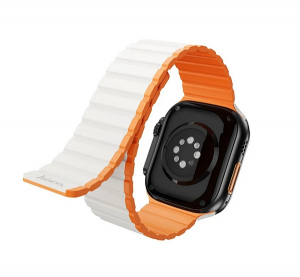 Hoco AS102 p&oacute;tsz&iacute;j (egyedi m&eacute;ret, kicsi, szilikon, 3D, m&aacute;gneses) FEH&Eacute;R/NARANCSS&Aacute;RGA Apple Watch Series 10 42mm / Watch Series 8 41mm / Watch Series 9