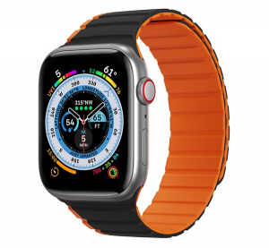 Dux Ducis p&oacute;tsz&iacute;j (egyedi m&eacute;ret, nagy, szilikon, 3D, m&aacute;gneses) FEKETE/NARANCSS&Aacute;RGA Apple Watch Series 10 46mm / Watch Ultra 2 49mm / Watch Series 9 45