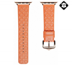 Dux Ducis p&oacute;tsz&iacute;j (egyedi m&eacute;ret, kicsi, val&oacute;di bőr, 3D rombusz) NARANCSS&Aacute;RGA Apple Watch Series 10 42mm / Watch Series SE 40mm / Watch Series 3 38mm (