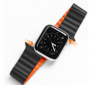 Dux Ducis p&oacute;tsz&iacute;j (egyedi m&eacute;ret, kicsi, szilikon, bőr hat&aacute;s&uacute;, m&aacute;gneses) FEKETE/NARANCSS&Aacute;RGA Apple Watch Series 10 42mm / Watch Series SE 2 40mm / Watc