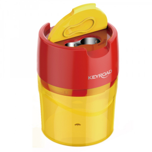 Keyroad Hegyező 2 lyuk&uacute; tart&aacute;lyos, fedeles, f&eacute;m belsővel 12 db/display  Robby vegyes sz&iacute;nek (KR971297)