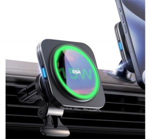 ESR HALOLOCK Qi2 autós tartó (műszerfalra, szellőzőre, öntapadó, 360°, 15W, wireless, MagSafe, gyorstöltő) FEKETE (GP-156646)