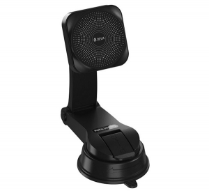 Devia autós tartó (műszerfalra, szélvédőre, tapadókorongos, mágneses, 15W, wireless, gyorstöltő, állítható, 360°) FEKETE (EA473)