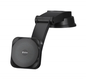 Devia autós tartó (műszerfalra, szélvédőre, tapadókorongos, mágneses, 15W, wireless, gyorstöltő, állítható, 360°) FEKETE (EA473)