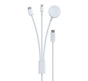 Devia t&ouml;ltők&aacute;bel 3in1 (Type-C - lightning/Type-C, Apple Watch t&ouml;ltő, 7.5W, wireless, 120cm) FEH&Eacute;R (EA520_W)