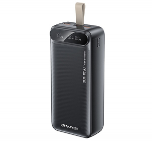 Awei vésztöltő 2 USB+Type-C aljzat (30000mAh, 22.5W, PD gyorstöltő, LED kijelző) FEKETE (PA-12)