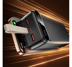 Awei vésztöltő 2 USB+Type-C aljzat (30000mAh, 22.5W, PD gyorstöltő, LED kijelző) FEKETE (PA-12)