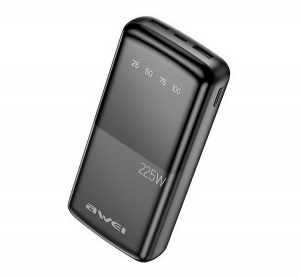 Awei vésztöltő 2 USB+Type-C aljzat (20000mAh, 22.5W, PD gyorstöltő, LED kijelző) FEKETE (P13K)