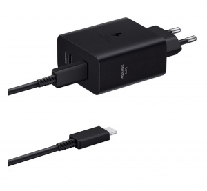 Samsung h&aacute;l&oacute;zati t&ouml;ltő USB+Type-C aljzat (50W, PD gyorst&ouml;ltő + Type-C k&aacute;bel) FEKETE (EP-T5020XBEGEU)