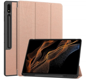 gigapack Tok &aacute;ll&oacute;, bőr hat&aacute;s&uacute; (akt&iacute;v FLIP, oldalra ny&iacute;l&oacute;, TRIFOLD, asztali tart&oacute;, ceruza tart&oacute;) ROZ&Eacute;ARANY Samsung Galaxy Tab S9 Ultra LTE (SM-X916) /