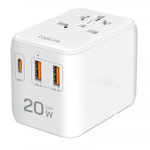 LogiLink Univerzális utazó tápegység, 20 W (PD), 4x csatlakozók, tűzálló, fehér (PA0356)
