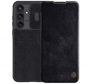 Nillkin QIN PRO tok &aacute;ll&oacute;, bőr hat&aacute;s&uacute; (FLIP, oldalra ny&iacute;l&oacute;, k&aacute;rtyazseb, kamerav&eacute;dő) FEKETE Samsung Galaxy S25 Plus (SM-S936) (GP-164971)